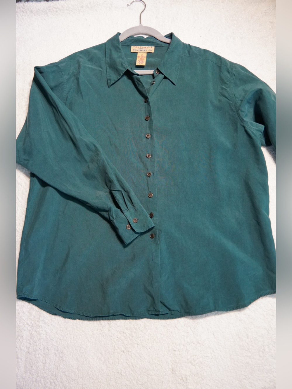 Vintage Telluride 100% Silk men’s Dark Green luxury Shirt long Sleeve XL
